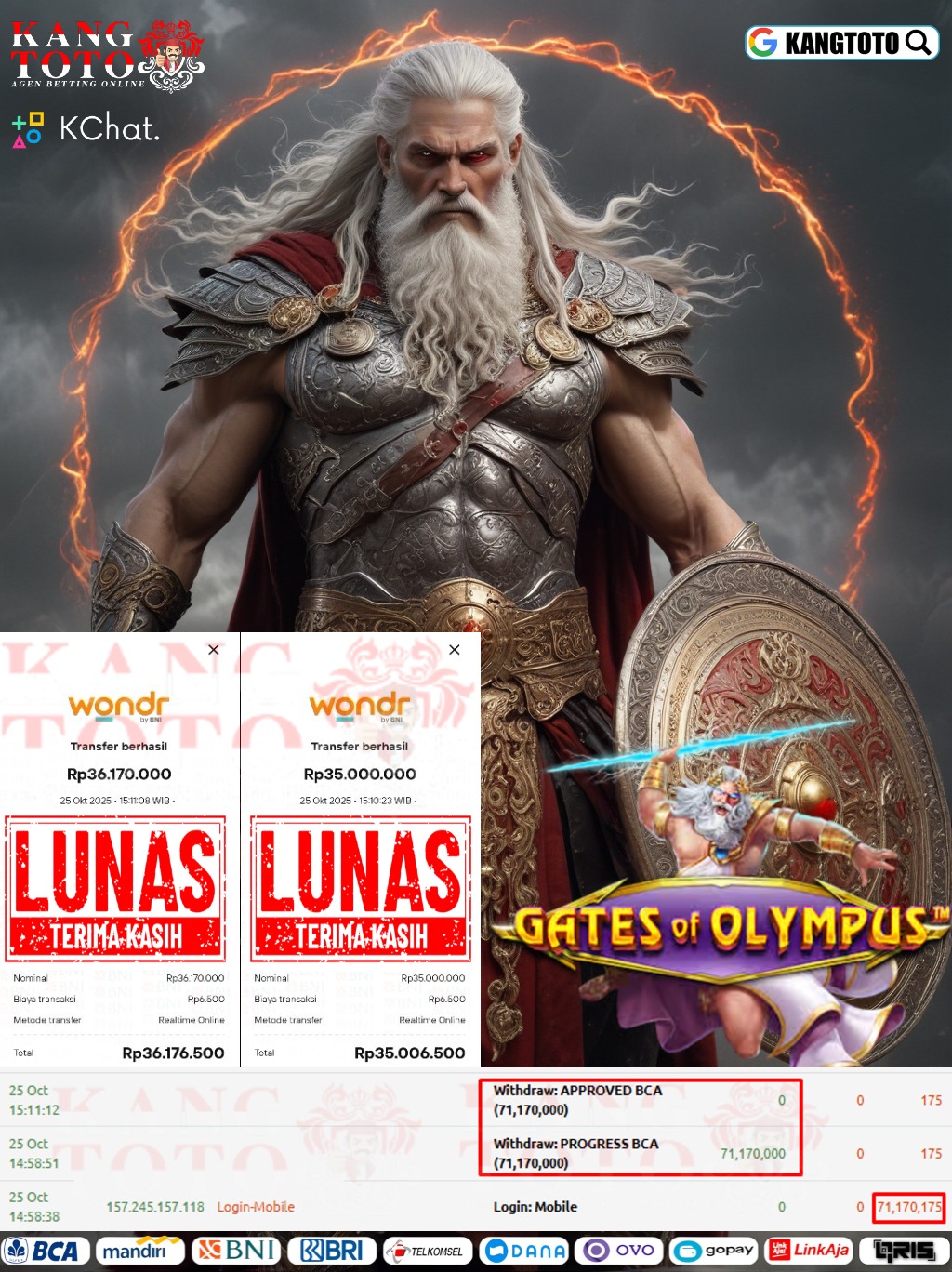 PRAMAGTIC PLAY - JACKPOT GATES OF OLYMPUS RP.71.170.000,- LUNAS