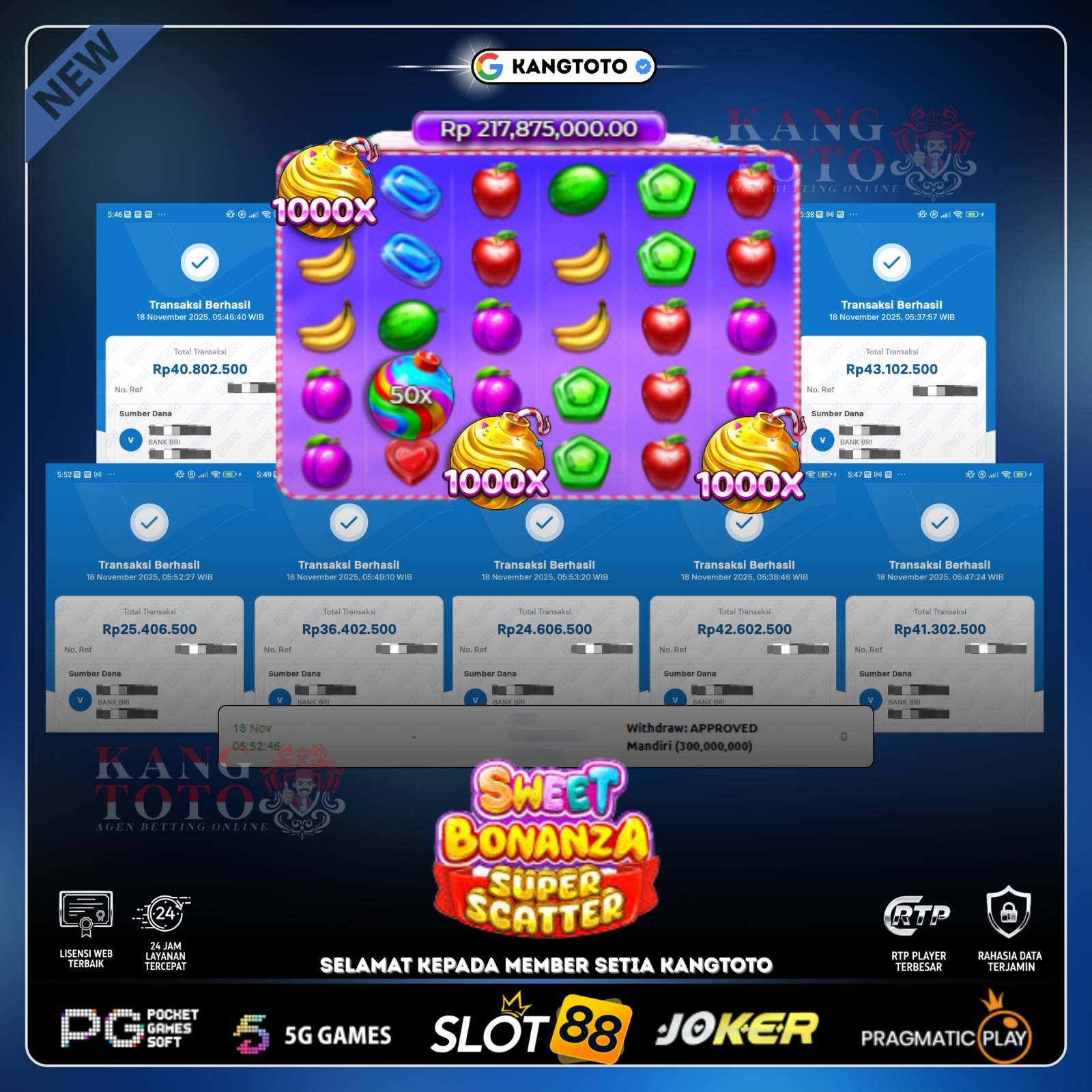 PRAMAGTIC PLAY - JACKPOT SUPERR SWEET BONANZA SUPER SCATTER RP.300.000.000,-LUNAS