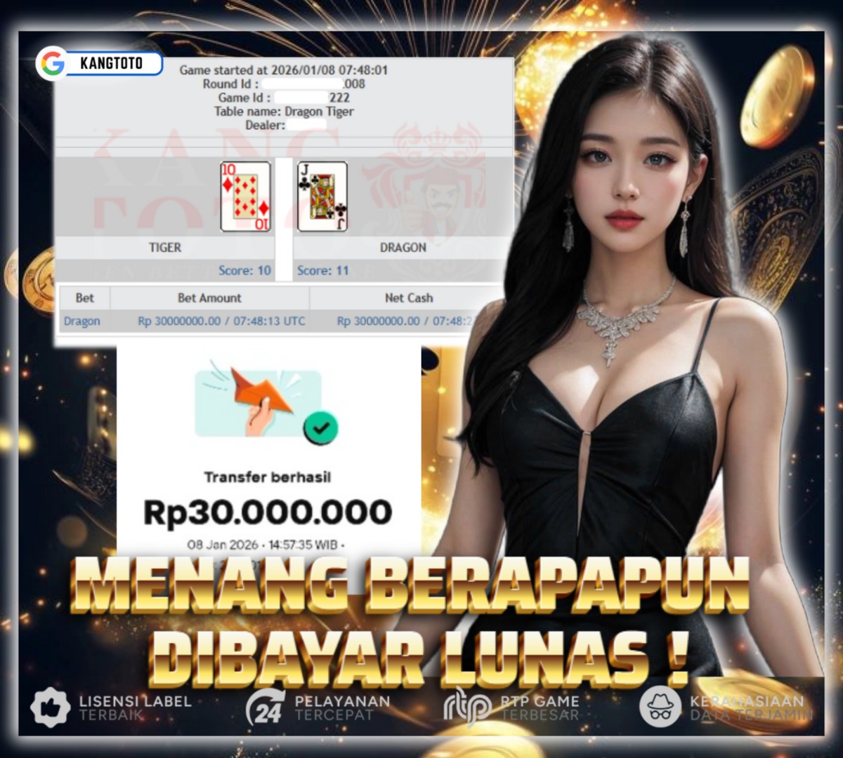 PRAGMATIC PLAY - JACKPOT DRAGON TIGER Rp30.000.000 LUNAS