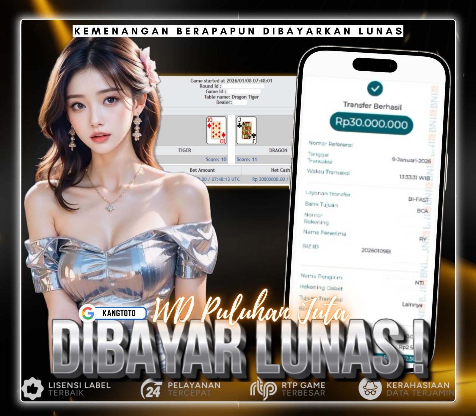 PRAGMATIC PLAY - JACKPOT LIVE CASINO DRAGON TIGER Rp30.000.000 LUNAS